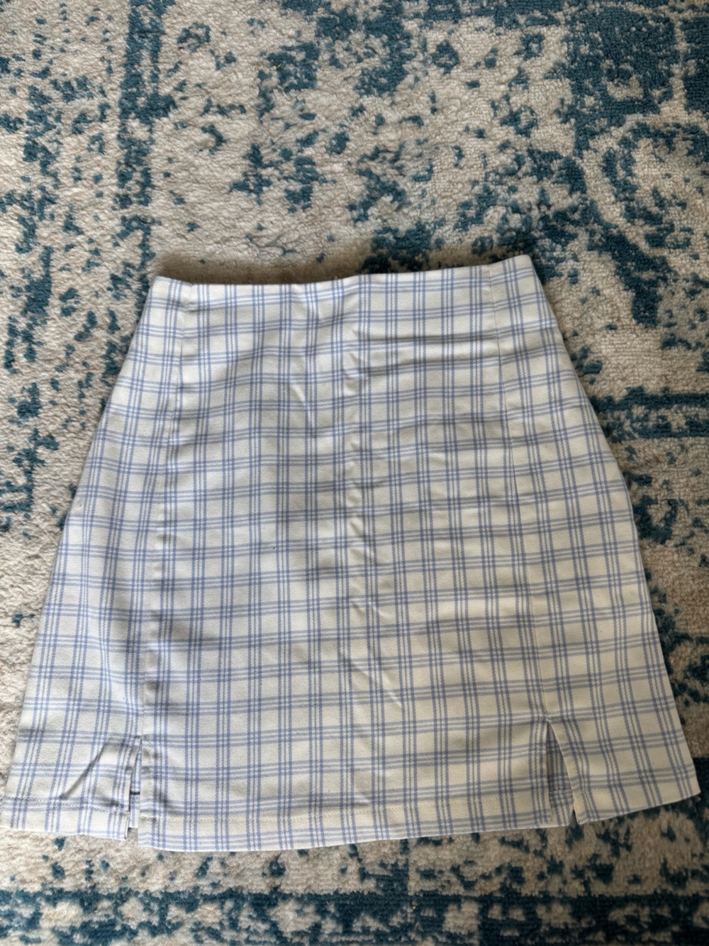 Brandy Melville Blue and White Plaid Mini Skirt